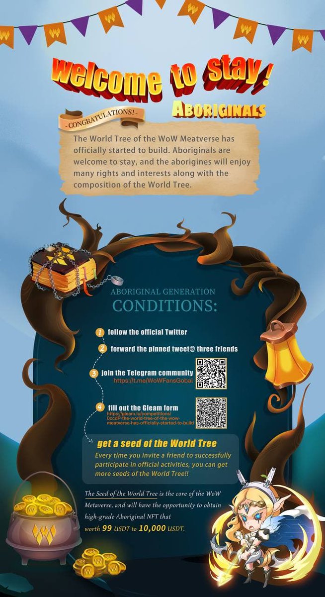 Big event❗️You can get a seed of the World Tree if you follow the official Twitter ,forward the pinned tweet,@ three friends, join the Telegram community：t.me/WoWFansGobal
and fill out the Gleam form：gleam.io/competitions/0…