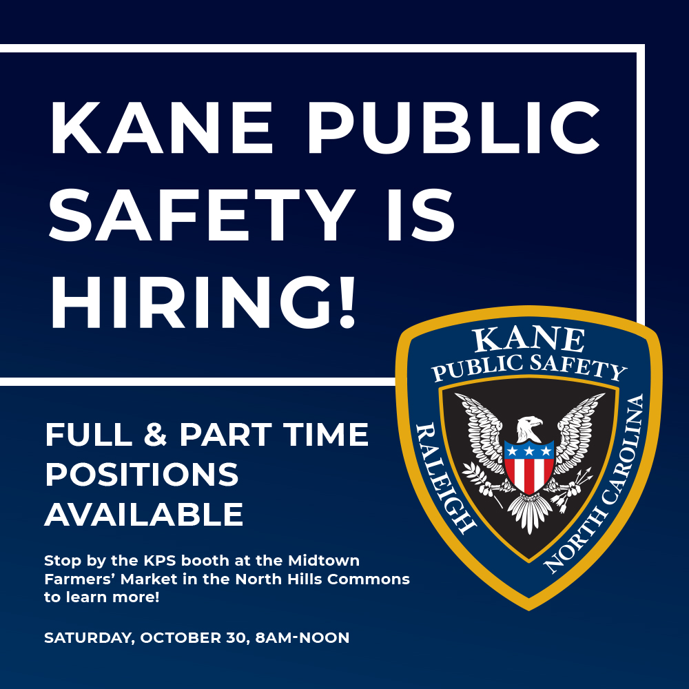 Kane Public Safety is hiring! Learn more at the <a href="/MidtownFarmers/">Midtown Farmers Market</a> Market this Saturday from 8am to Noon.