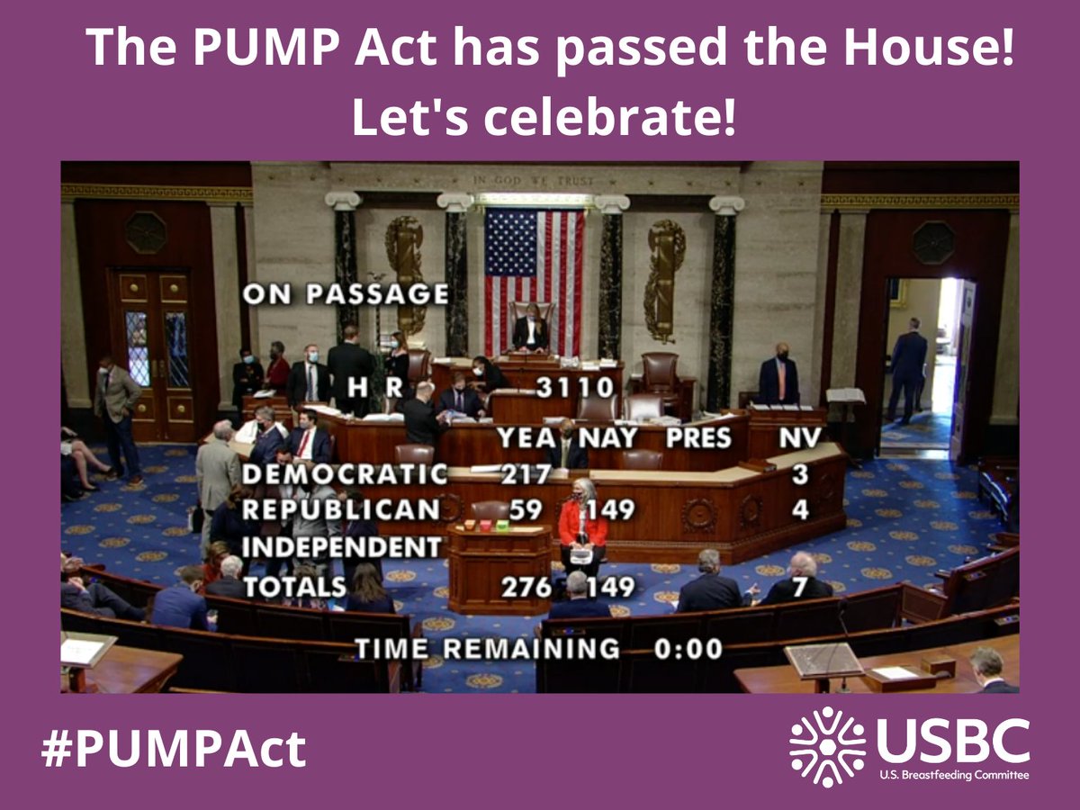 USbreastfeeding's tweet photo. We're still celebrating the passage of the #PUMPAct through the House! Next stop: the Senate! https://t.co/fmPFj181YO