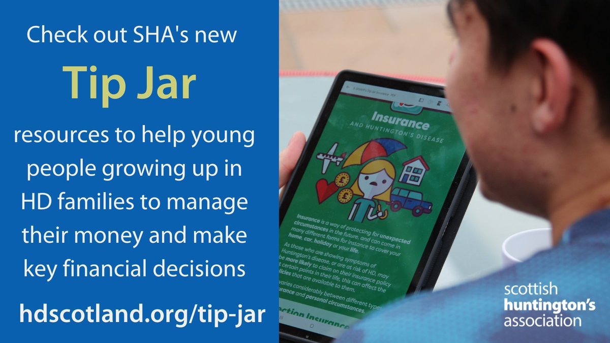 ScottishHD's tweet photo. *It's Tip Jar launch day!*
You’ll find bite-size animations and downloadable factsheets created by @shayouth covering topics such as mortgages, #student finances, insurance, end-of-life planning, wellbeing and debt. Visit https://t.co/Q7yNaunWq2 
#Huntingtonsdisease #youngpeople https://t.co/0tfYkaBgNU