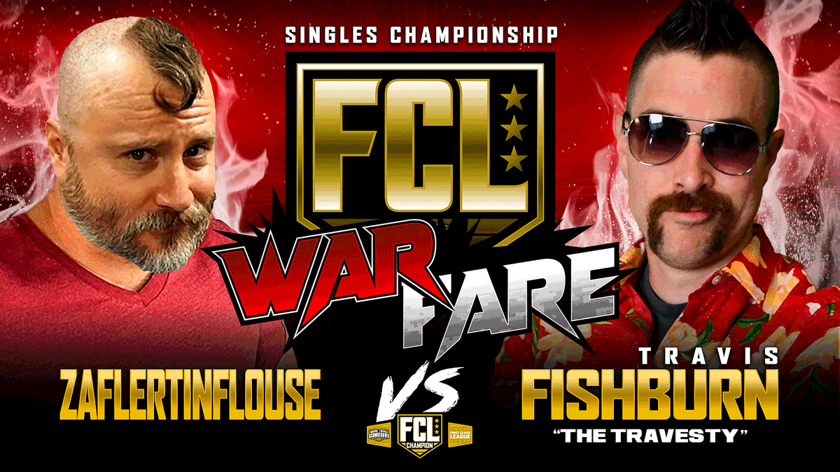 FirstClassMTS's tweet photo. The countdown to #FCLWarfare rolls on!

Tomorrow, #Zaflertinflouse finally puts his title on the line as he takes on the undefeated Travis "The Travesty" Fishburn (@TravisFishburn) for his first defence. Will the belt stay where it is or have a new owner for next season? https://t.co/ujXytYvO79