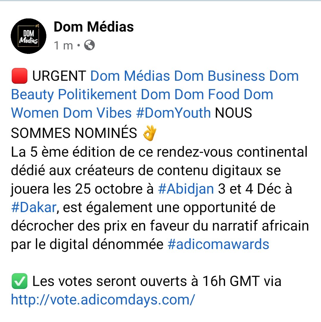 DidierKissode's tweet photo. Cette année @DomMedias s'est révélé avec des contenus intéressants depuis la #Guinee. Réactif et dynamique, ce média fait aujourd'hui la fierté du continent. Nominé @adicomdays dans la catégorie "Micro influence", merci de soutenir via les votes dès 16h👇🏾
#OnSeSoutient #Africa https://t.co/IGve7Z2BpZ