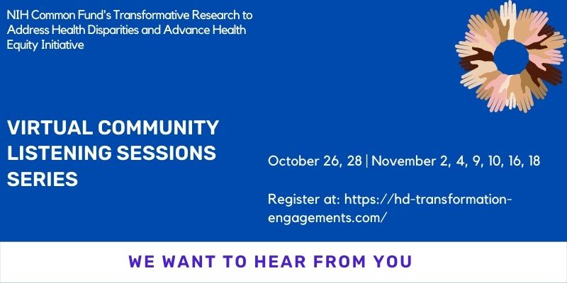 NIMHDirector's tweet photo. .@NIH_CommonFund's #CFHealthDisparities initiative needs your input to help inform the development of interventions to address health disparities and advance health equity. To participate in a listening session in Oct or Nov, visit: https://t.co/l92UyPUkoM. https://t.co/7qlDzwq5UL