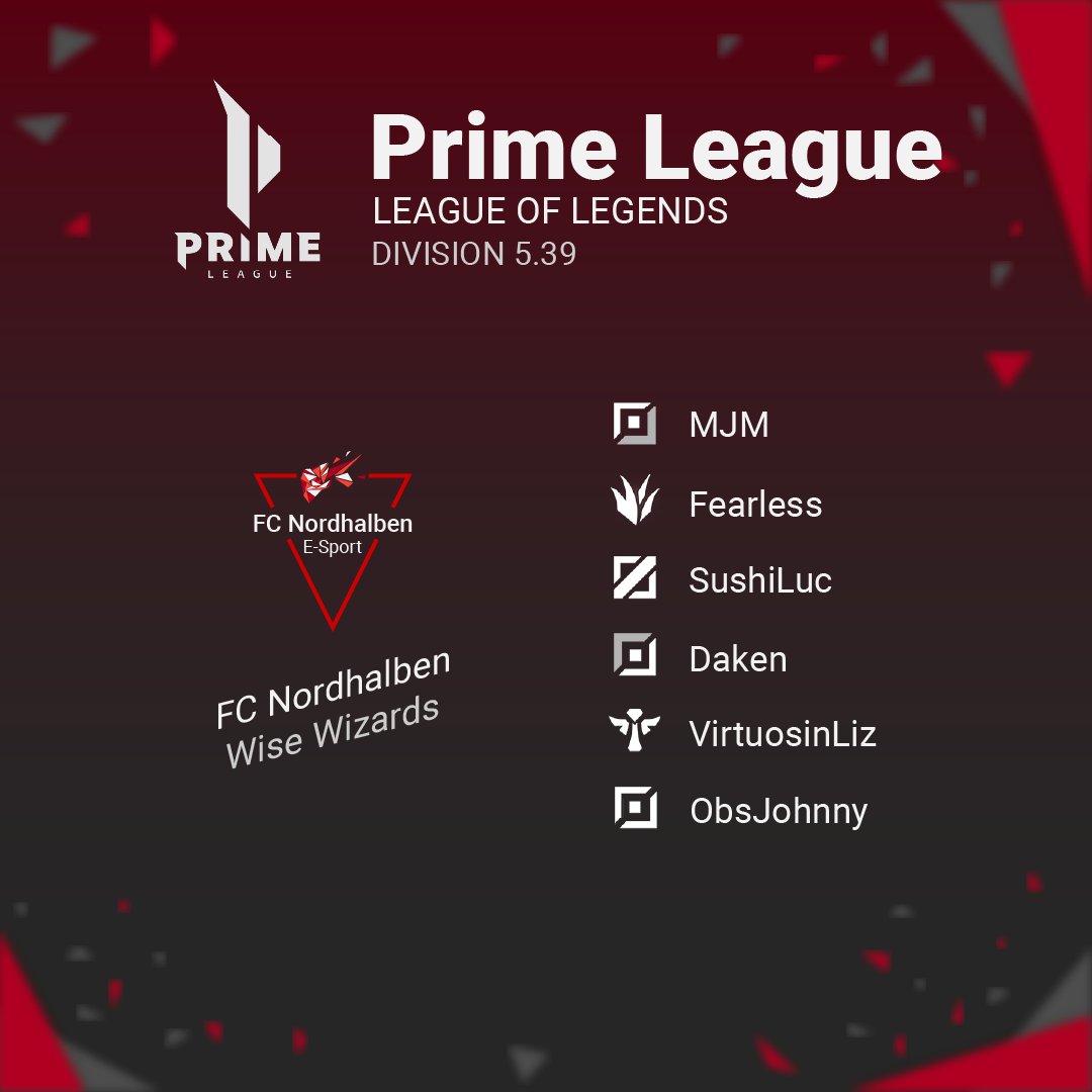 Darf ich vorstellen, unser zweites LoL Team, die Wise Wizards. Aktuell Tabellen 2ter und auf dem besten Weg in Div4 🥳

Wir wünschen euch viel Spaß in der Prime League und einen erfolgreichen Split ❤️

<a href="/HeyIamFearless/">L U C A S📝</a> 
<a href="/DakenLoL/">Daken</a> 
 
#fcndh #esports #Primeleague #leagueoflegends