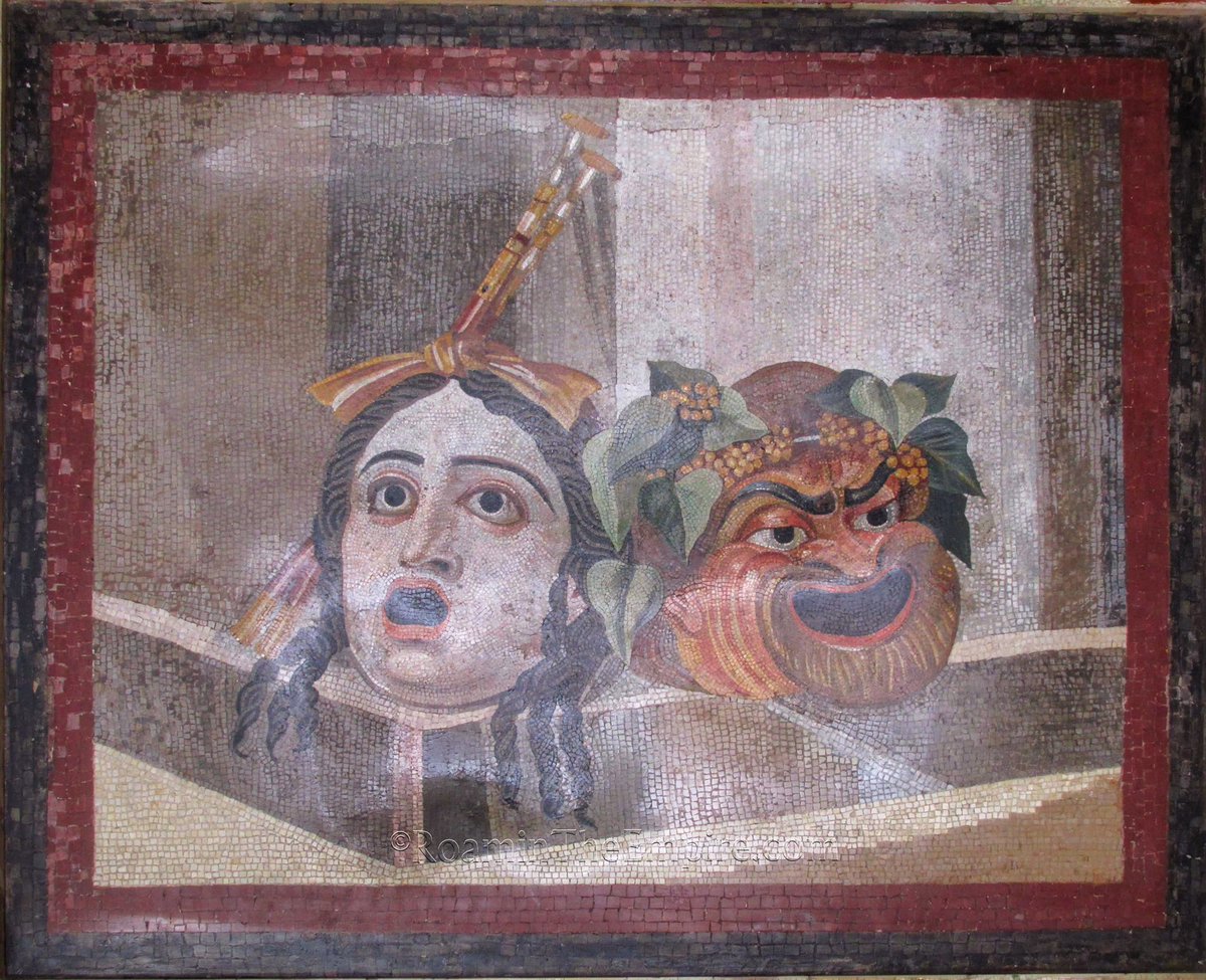 roamintheempire's tweet photo. #MosaicMonday: a panel depicting two theater masks. Dated to the 2nd century CE and found in the area of Santa Prisca on the Aventine Hill in #Rome. Now in the Musei Capitolini!
#Archaeology #RomanArchaeology #Italy https://t.co/mVqGwqbqod