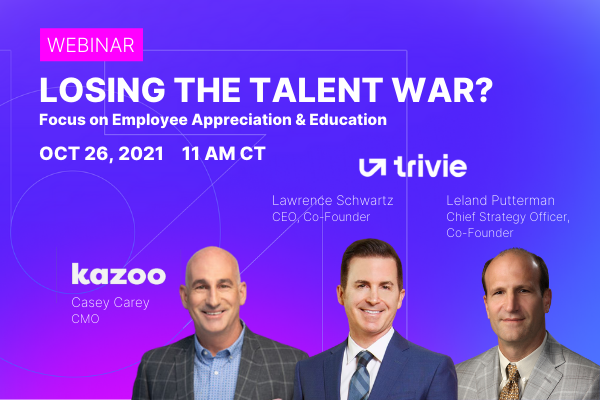 TrivieInc's tweet photo. Last call: Learn how to level up your employee engagement through appreciation and education! Register now for tomorrow's webinar with Kazoo and Trivie: https://t.co/l7m0v9WTYt https://t.co/8U4veCcJrf