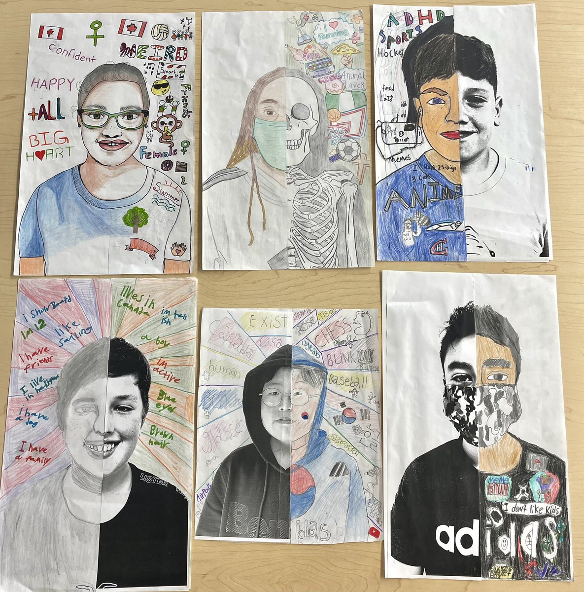 JohnstKM's tweet photo. Our first Inquiry based project this year in ELA had students exploring what makes up their visible and invisible identities! I’m amazed by the creativity, talent and self reflection displayed in their Identity Portrait projects! Take a look!  @HRCE_NS @CPJHWildcats https://t.co/D4UqlcgKy1