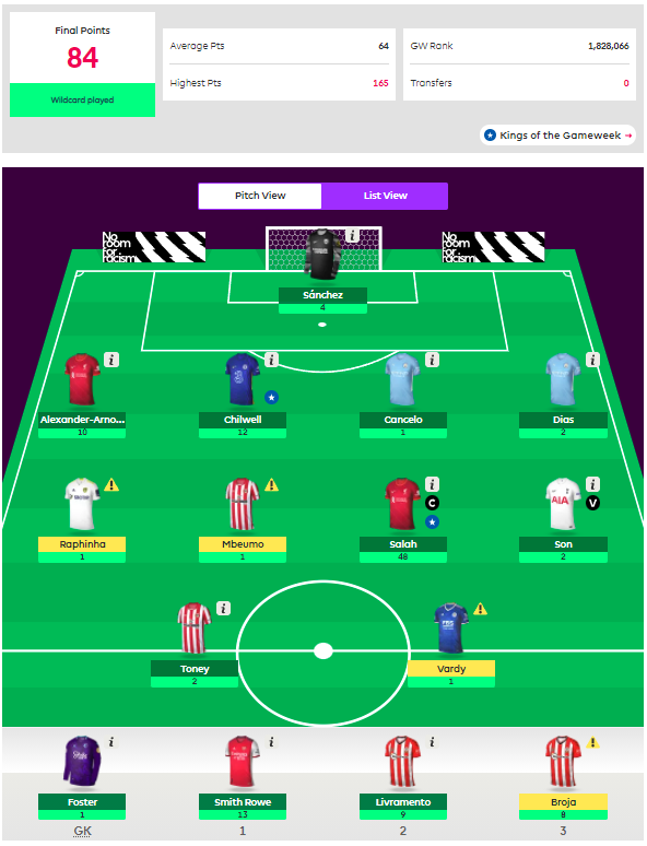 FplSheeple's tweet photo. #GW9 is done and dusted! Mo Salah to the rescue! Here are our points for the GW with DT scoring 84 on his wildcard and Carling scoring 85. If you look closely, DT has 30 points sitting on the bench!😶 https://t.co/ATl2IT84Bk