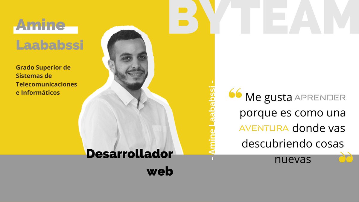 biyectiva's tweet photo. Biyectiva es la suma de todas las personas que forman parte del equipo.
Hoy te presentamos a Amine Laababssi.
#BYTeam https://t.co/pflGvJCK7Y