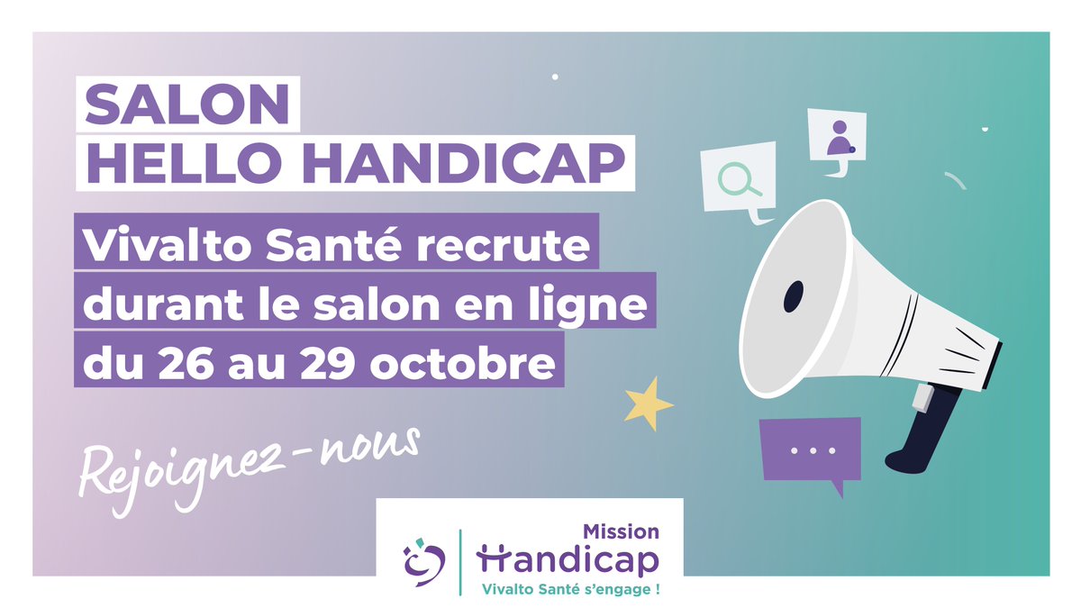 [ÉVÉNEMENT] 📣 Le Groupe Vivalto Santé sera présent durant le salon du #recrutement #Hellohandicap et s'engage une nouvelle fois en faveur de l'emploi des personnes en situation de handicap. #EntreNousLaVie
📌 Rendez-vous sur notre stand virtuel ici ➡️ hello-handicap.fr/entreprise/1099