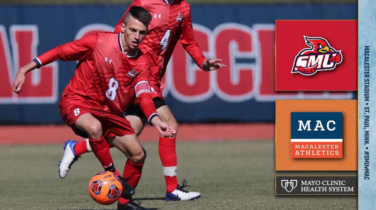 SMUMNAthletics's tweet photo. MS - it's the final road GameDay of the year for @SMUMNMensSoccer, as the Cardinals head to @MacalesterScots for a 7:30 p.m. showdown!! Can't make the trip to St. Paul, Minn.? Get all your GameDay coverage needs right here: https://t.co/D9mIex3ERK https://t.co/WMrqMXThLn