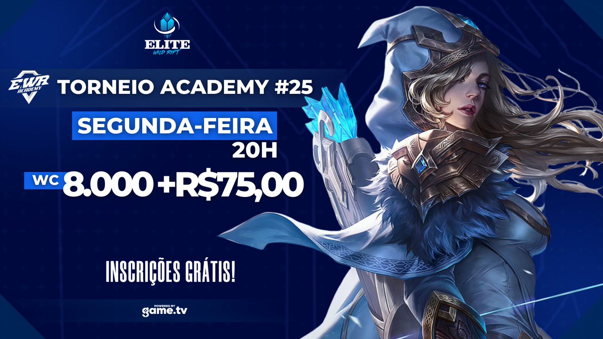 Hoje começa a série de torneios Academy da #elitewildrift com 8 mil Wild Cores + R$75,00 em Gift Cards de premiação.

Faça a Inscrição da sua equipe em: game.tv/t/rkcylTfH2