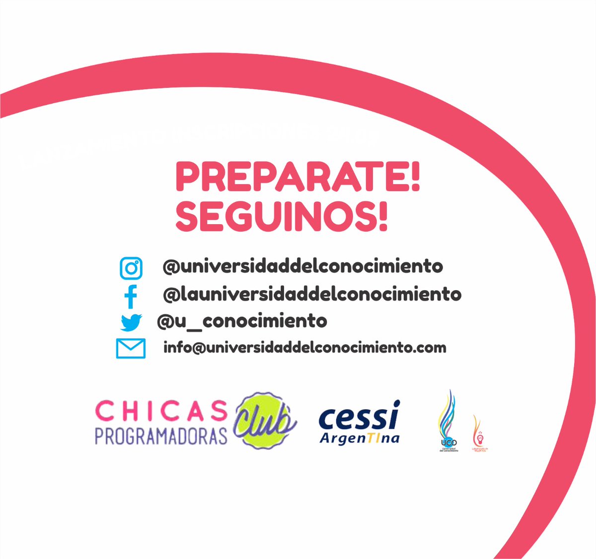 u_conocimiento's tweet photo. Ya falta menos! #ChicasProgramadoras
Descubrí cuántas son las que eligen aprender a programar este 01/11.
Las esperamos! https://t.co/02ISw4N7tR