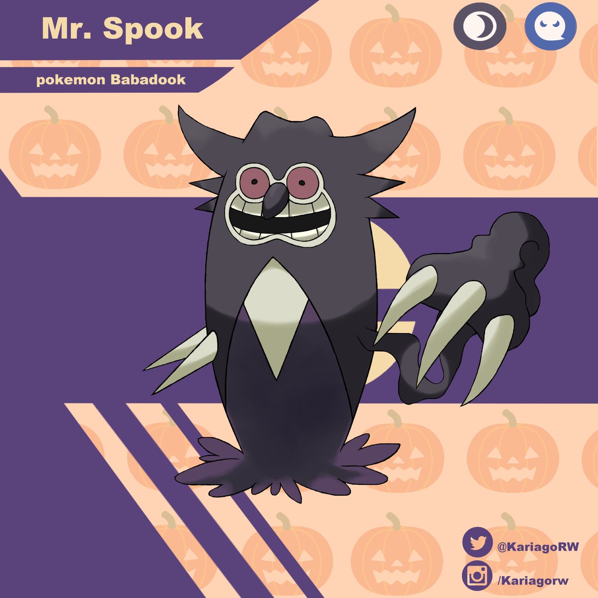 KariagoRW's tweet photo. #SpookymonWeek
N°1: Babadook
Se dice que Mr. Spook aparece durante las noches más oscuras, asustando familias para alimentarse del miedo y así aumentar su poder. Los cuentos relatan que si despiertas a mitad de la noche, es porque está observándote con una gran sonrisa... https://t.co/u7SdukUOwp