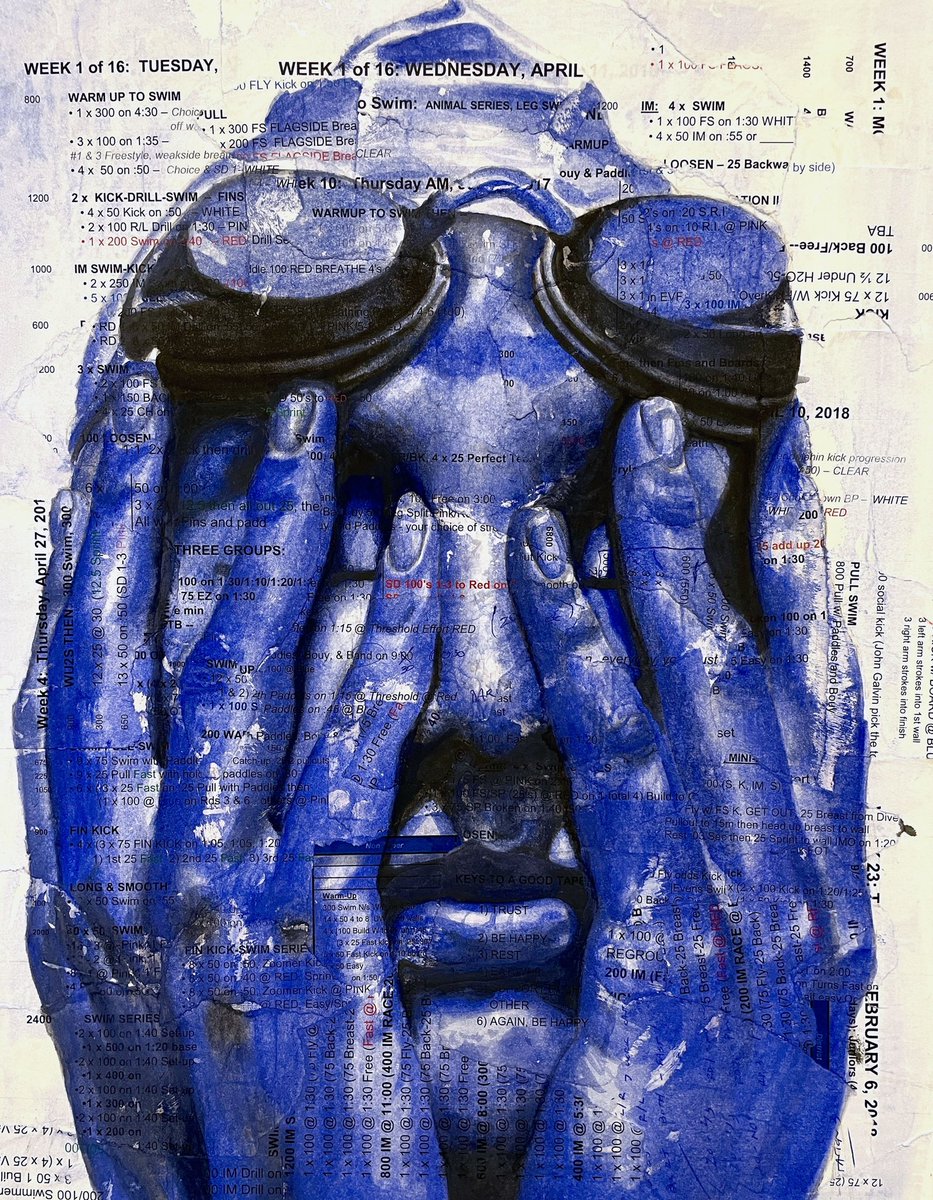 GauerStephanie's tweet photo. Ashley Fryer’s watercolor painting titled “Anxiety in the Practices”. Click and enlarge the image so you can see old practice sheets in the background. 🏊‍♀️🎨🖌@LakotaDistrict @FirebirdTweets @JJacksonEDU #WEareLakota #FirebirdArt https://t.co/wnUlD3gpzA