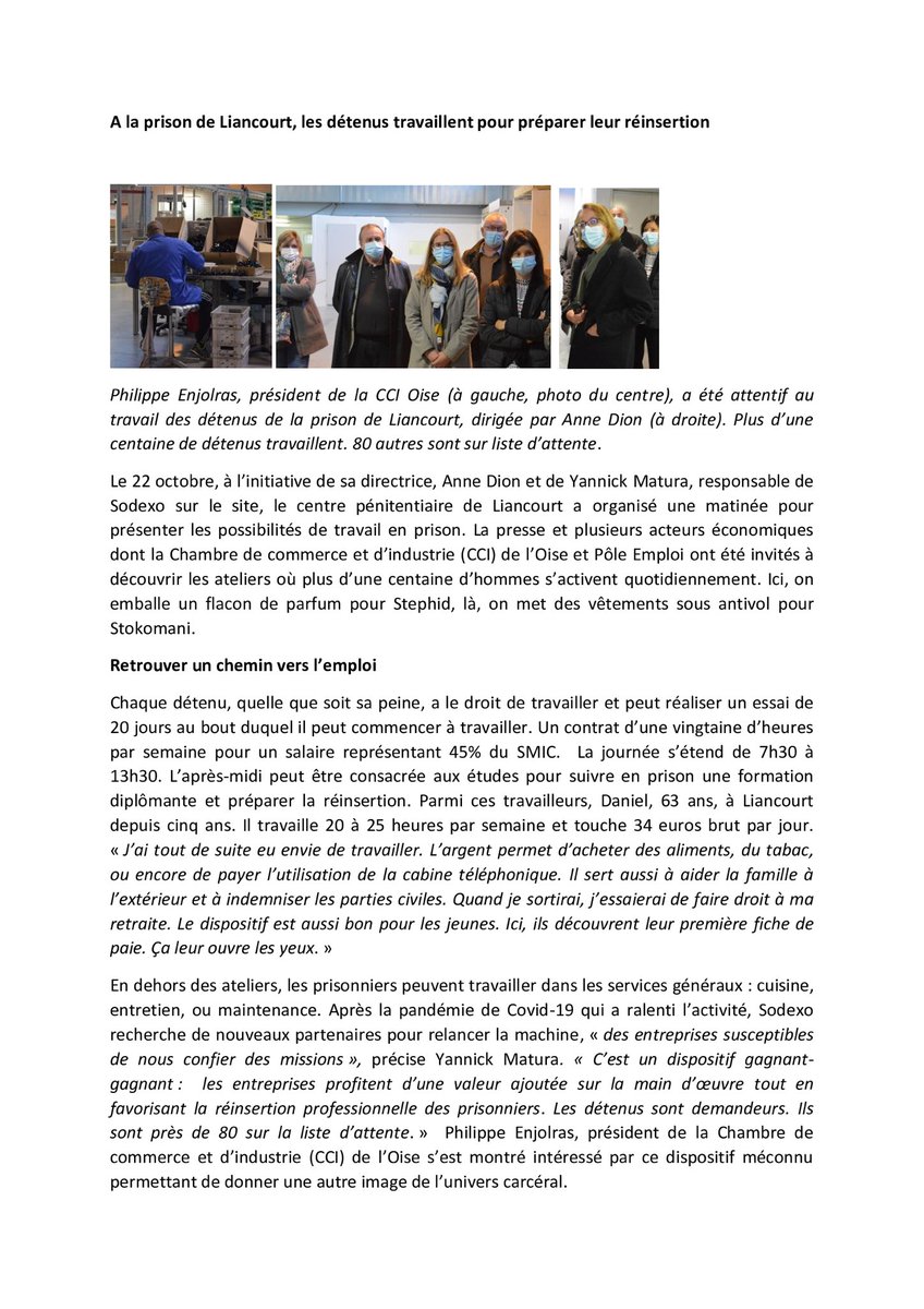 EntreprisesO's tweet photo. Une possibilité agile pour les #entreprises qui mériterait d’être mieux connue.Visite fort intéressante des ateliers de la prison de Liancourt organisée par @Sodexo.
⁦@ccioise⁩ ⁦@MedefOise⁩ ⁦@CNPA⁩ ⁦@FFBatimentOise⁩ https://t.co/WybzBS2Cdr
