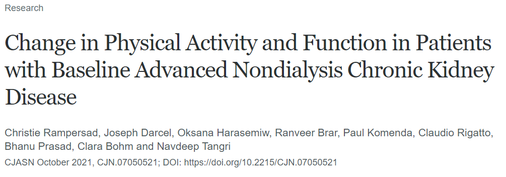 SevenOaksCDIC's tweet photo. 📣New publication! We observed that physical activity &amp; function declined over time in people with advanced CKD. However, the transition to dialysis was associated with an accelerated decline in physical function (chair stand test). @CJASN #CDICresearch

➡️https://t.co/YLGlxHKWHe https://t.co/o7LcGg2lKk