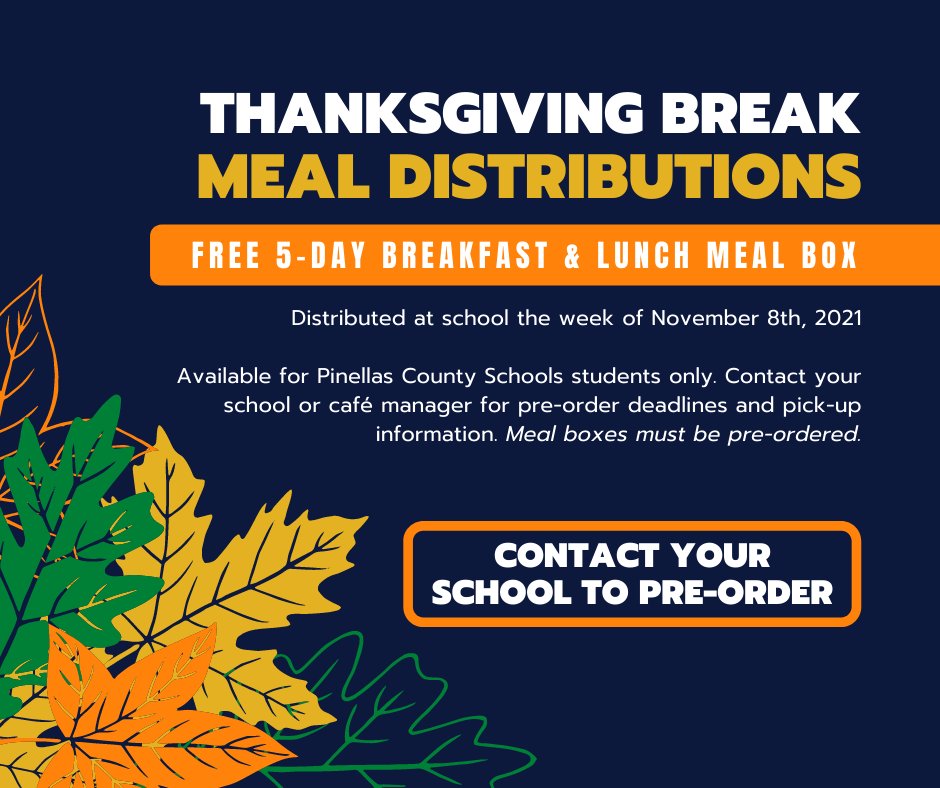 my_pcs's tweet photo. MARK YOUR CALENDAR: PCS will be distributing meal boxes with 5 breakfasts &amp; 5 lunches to enrolled students for Thanksgiving break. Families must pre-order their boxes through their school to pick up during the week of Nov. 8. Learn more: https://t.co/pfqBUH0crI https://t.co/zv6kgYx6dx