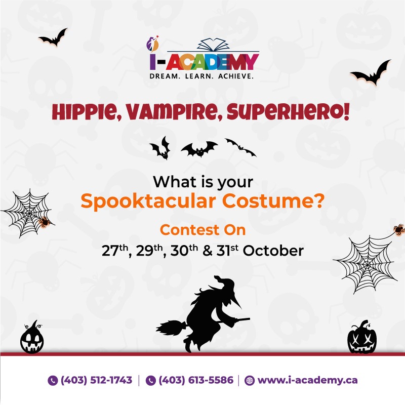 Oh my gourd!! Who's ready for Howl-oween??? It is right around the corner! We are very excited about this, are you? Come on!
Let’s Bring in the magic and haunt of Halloween. Participate to win exciting prizes!
#iacademy #canada #iacademycalgary #calgaryparenting #calgarynortheast