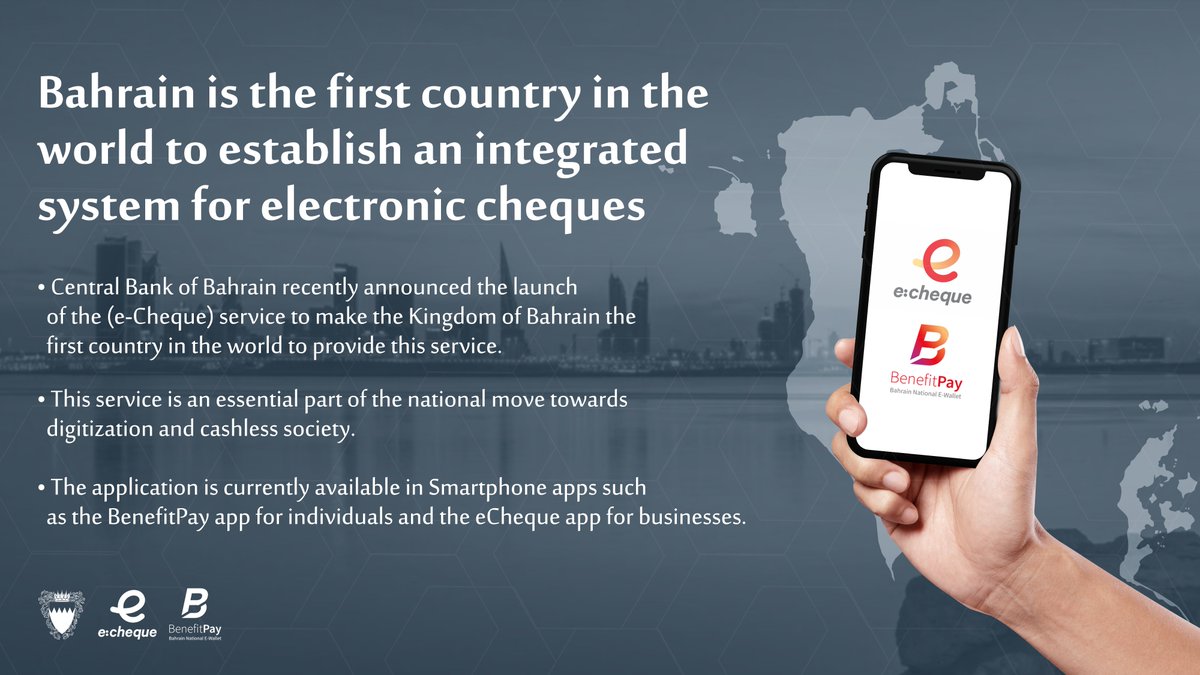 BahrainEmbUK's tweet photo. #Bahrain🇧🇭 operates the world’s first national #eCheque System.

#Technologies #Banking #Financial_Services https://t.co/n6YGneea6S
