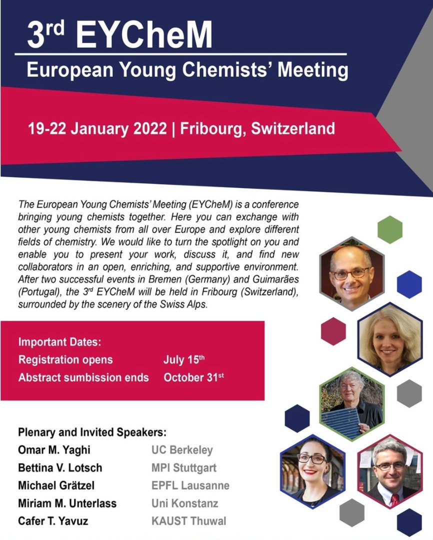 youngSCS1's tweet photo. Don't miss out the European Young Chemists' Meeting: 3 days of live conference and much more! Registration closes at the end of the week !
๐ 19-22 January 2022โ
๐ Fribourg, Switzerlandโ
โ
#youngSCS #research #science #chemistry #conference #SCS https://t.co/mU34sQAUtP