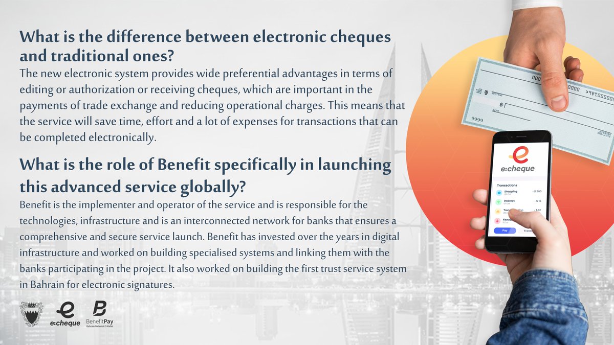 BahrainEmbUK's tweet photo. #Bahrain🇧🇭 operates the world’s first national #eCheque System.

#Technologies #Banking #Financial_Services https://t.co/n6YGneea6S