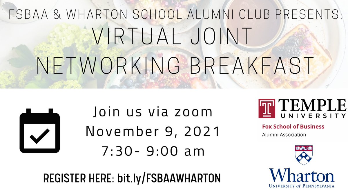 Calling Fox Alumni! Don't miss out on this rewarding networking opportunity with Wharton Alumni. Register here: Bit.ly/FSBAAWHARTON