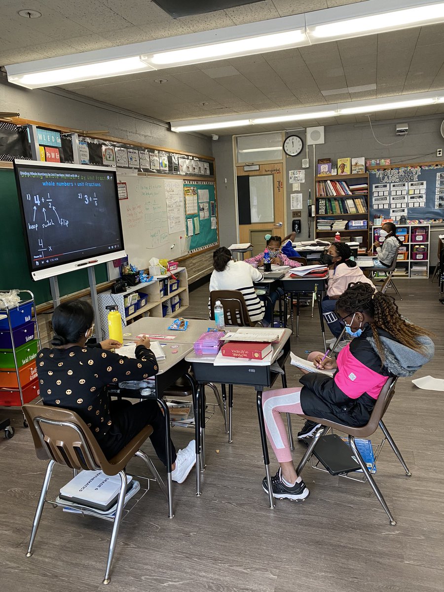 MrsCassano's tweet photo. Writing about why “keep change flip” works when dividing with fractions. #MathJournals @WheelerAvenue https://t.co/t2J25Bx4B9