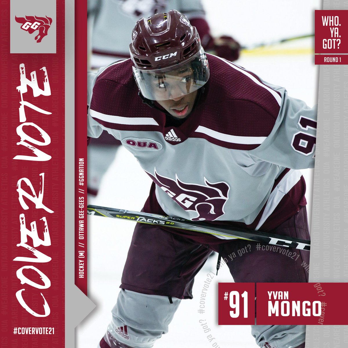 🇲🏒 𝗥𝗼𝘂𝗻𝗱 𝟭, 𝗚𝗿𝗼𝘂𝗽 𝟰

🗳️ Cody Caron, <a href="/CURavens/">Carleton Ravens</a> 
🗳️ David Thomson, <a href="/Varsity_Blues/">U of T Varsity Blues</a> 
🗳️ Greg Di Tomaso. <a href="/ryersonrams/">Stuart Campbell</a> 
🗳️ Yvan Mongo, <a href="/uOttawaGeeGees/">uOttawa Gee-Gees</a> 

Who. Ya. Got? 🤔

#WeAreONE | #CoverVote21