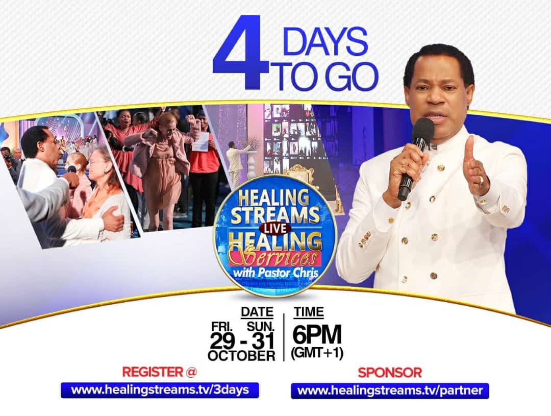 tolulade1's tweet photo. The Healing Streams with Pastor Chris! It's your time to get well if you are sick in your body. Click https://t.co/cTYyX7LWe3 to register and participate from the comfort of your home. Beginning Fri 29th - 31st Oct #BBNaija #AlwaysWithMaria #ArrestFauci https://t.co/wpIlJjR4rM