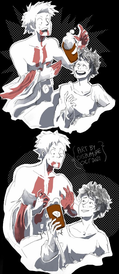 jae494f0's tweet photo. ✨ turning one's head and accidently bumping into a drink ✨ very cute

My gift for @deku_kyun as part of the @bkdkfrightnight exchange! Notes &amp; non-bloody version in the relies! I hope you enjoy and have an amazing week! #BkdkFrightNight2021 #bakudeku #bkdk ☕🍻 https://t.co/rTIDN965x2