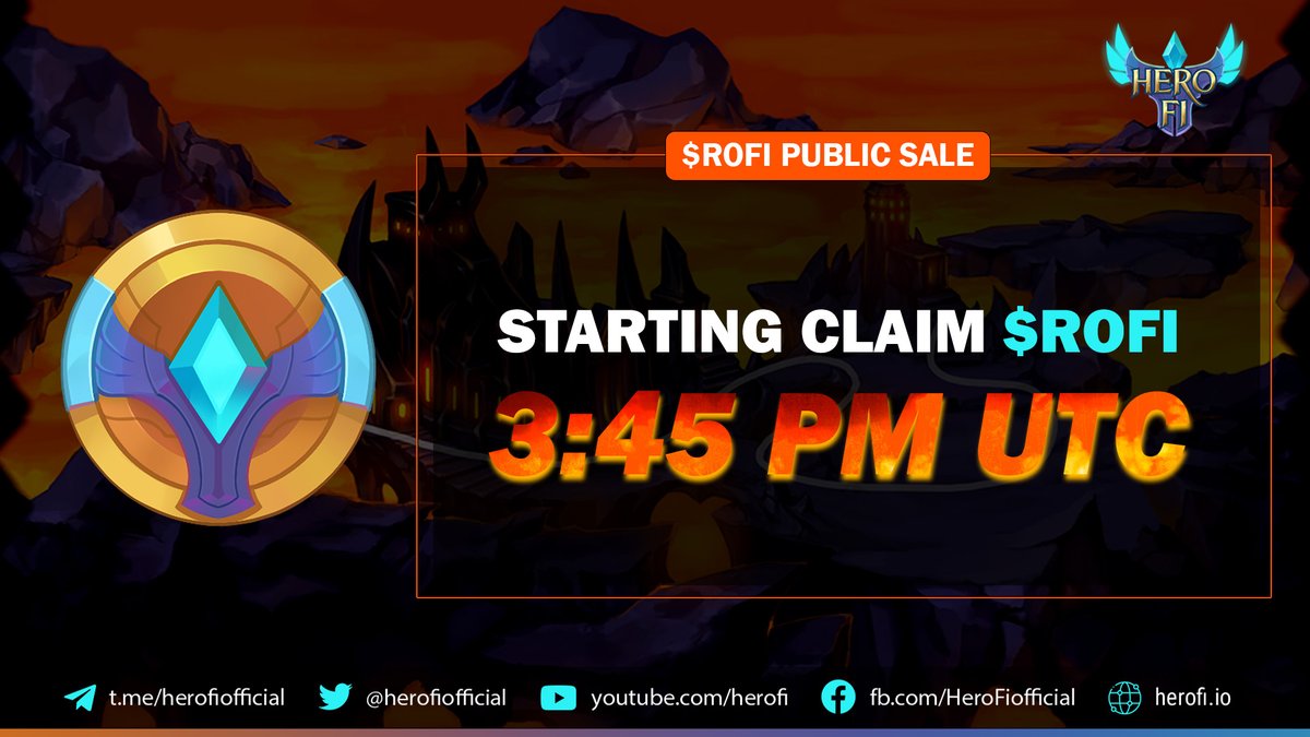 ⚡️ STARTING CLAIM $ROFI ⚡️
After 2 rounds of $ROFI PUBLIC SALE, it's time to claim $ROFI.
👉 Visit buff.ly/3jymtE1 now to get started
👉 Video tutorials are available at: buff.ly/3vF6jxm
#HeroFi #GameFi $ROFI $HEROEGG