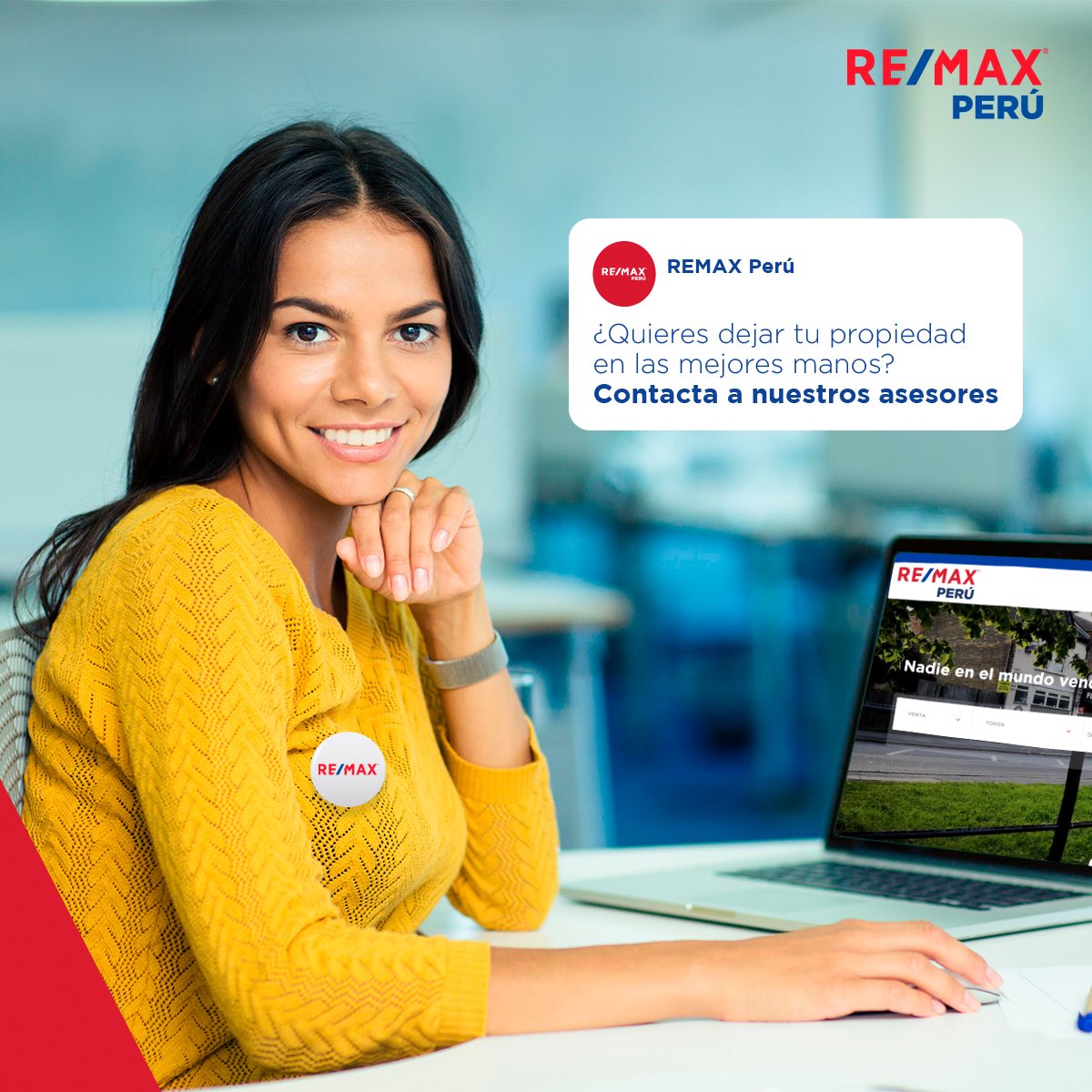 ¡Vende seguro, vende con RE/MAX!

Con nuestros asesores inmobiliarios recibirás una atención constante para que disfrutes de una experiencia sin complicaciones.

Ingresa AQUÍ y experimenta una nueva forma de vender tus propiedades: bit.ly/3tGWWfK

#REMAXPerú