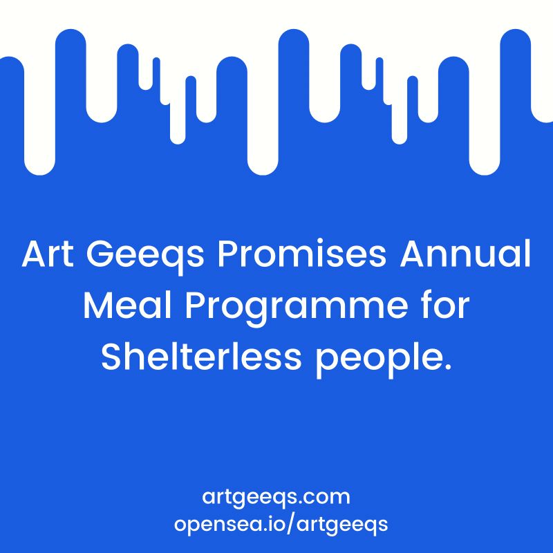 online_kaufmann's tweet photo. #Artgeeqs has planned to organize the annual free meal camp for shelterless people to build a better society. Visit website https://t.co/1GIcBwRjJ0

#nftsale #nftart #nftcommunity #cryptoart  #ethereumblockchain  #blockchaintechnology #nftcollector #socialservices #donationdrive https://t.co/rB8O1Wa53g