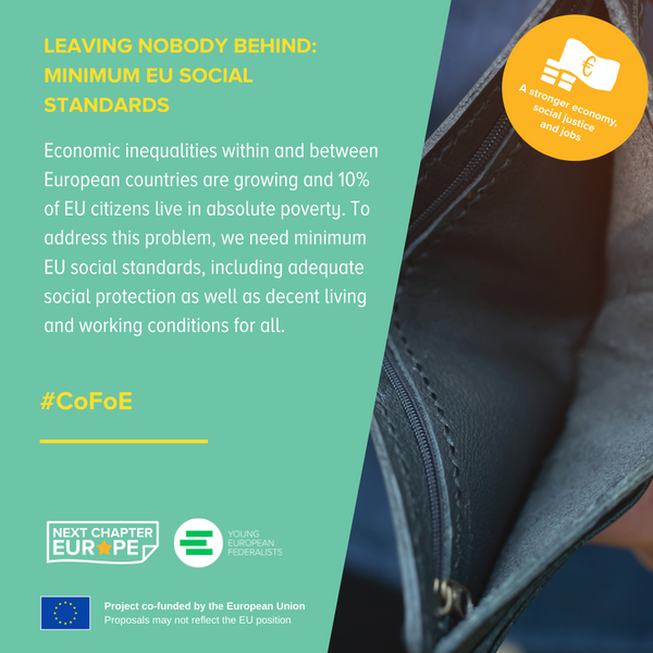 JEF_Europe's tweet photo. #CoFoEweek | Proposal 12 

To fight poverty and growing inequalities within and between EU countries, we need minimum European-level social standards. 

Interested in reading and endorsing our proposals? 👇
https://t.co/MwP8QvXz1O

#NextChapterEurope https://t.co/1ZL047TAUn