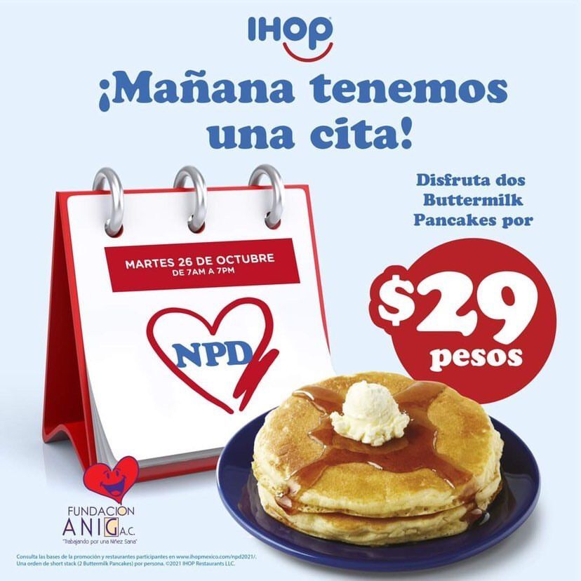 sinreservas620's tweet photo. ¡Apoyemos a las niñas y niños con cáncer! 
Este martes 26 de octubre #IHOPVillahermosa te espera, asiste y compra dos Buttermilk Pancakes, todo lo recaudado será para @FundacionAnig. https://t.co/hbKsCPLThu