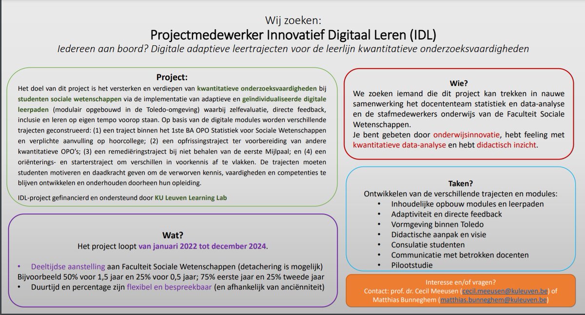 ‼️Job alert ‼️ Gebeten door onderwijsinnovatie ♥️ ? Feeling met kwantitatieve data-analyse 📊? Een oog voor didactisch inzicht👁️? Dan ben jij de projectmedewerker Innovatief Digitaal Leren die we zoeken @FSW_KULEUVEN!