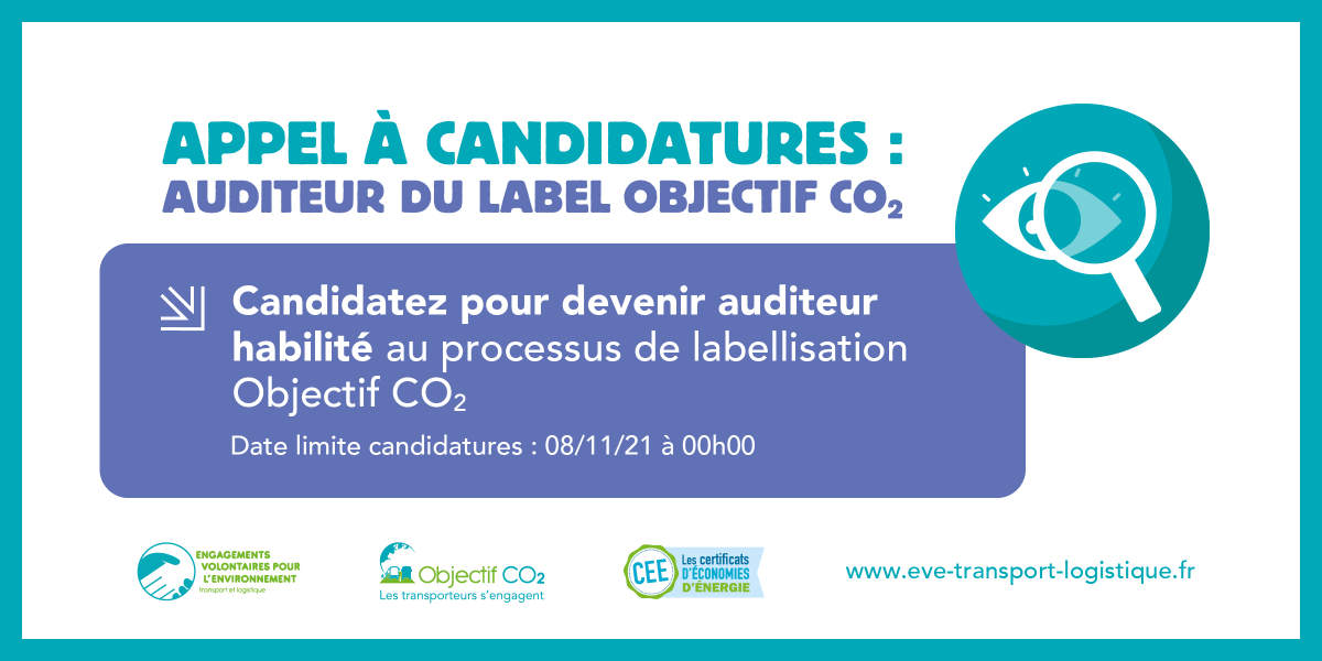 EVE_Transport's tweet photo. Candidatez jusqu'au 8 novembre pour devenir auditeur habilité au processus de labélisation #ObjectifCO2.
Pour postuler, demandez votre dossier de candidature par email à kevin.balva@ecoco2.com. https://t.co/kjMncmTVd1