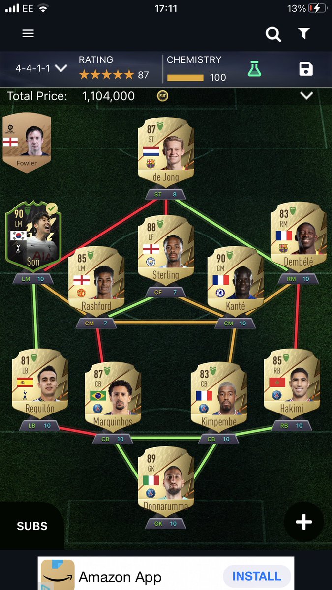 AFCZAK__'s tweet photo. @DevineJoey @TheRealRTG @verbruggen21 @FIFA22_INFO Unfortunately rashy raheem and de jong will be off chem but this is the best team, id go with like a 4231 with son up front and dembele cam https://t.co/fu5dozq9zS