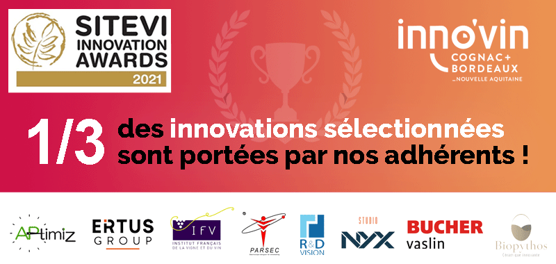 [🏆Nomination] Près d'1/3 des #innovations nominées au <a href="/sitevi/">SITEVI</a> INNOVATION AWARDS sont portées par nos adhérents ! 
👏 Bravo à <a href="/aptimiz/">Aptimiz</a> <a href="/ErtusGroup/">Ertus Group</a> <a href="/vignevinfrance/">IFV</a> #Parsec <a href="/RnDVision/">RDvision</a>  @StudioNyxx @BucherVaslin #Biopythos 
👉+ d'infos : innovin.fr/sitevi-innovat…