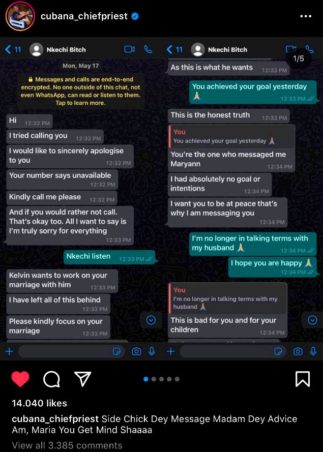 Sidomex's tweet photo. Here is the Conversation between @MariaChike and Kelvin’s Wife Maryann... #MariaDollar #MariaSnatchUs #MariaXHeartbeats #kelvin https://t.co/6iY7M1avfi