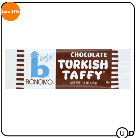 Smack it! Crack It! and..eat it! This nostalgic childhood favorite is back to be enjoyed again! The Chocolate Bonomo Turkish Taffy Bar features a delectable chocolate flavor and the chewy Turkish Taffy texture you know and love.