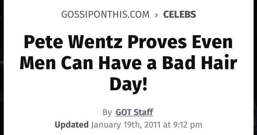 bettertthanme's tweet photo. sometimes i just sit and think about how insensitive tabloids were about pete wentz’s natural hair c. 2011—presumably because they didn’t realize that he’s biracial—and i do a little internal scream https://t.co/FA368IOduD