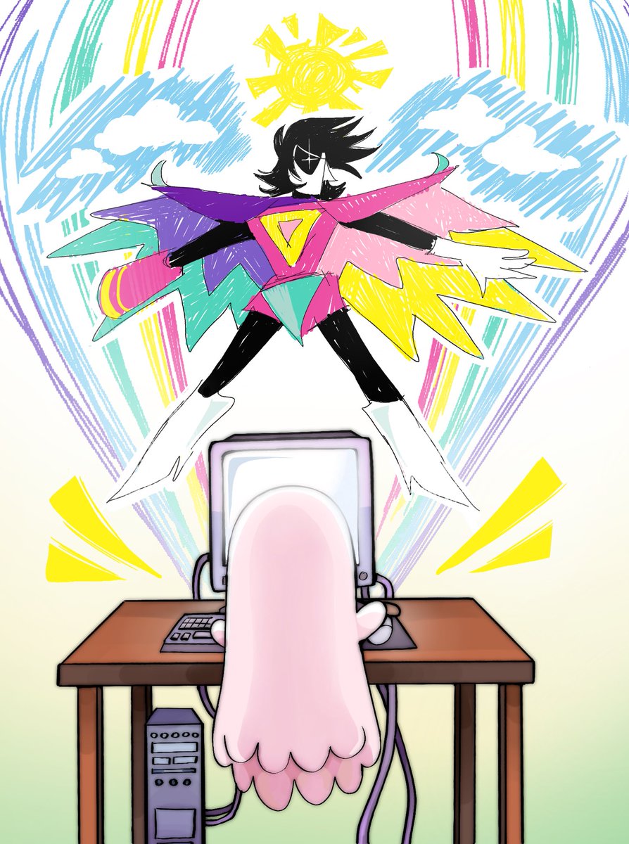 paintedhen's tweet image. “that robot was the embodiment of a lightners dream, a dream i helped create… once. splashing color from the motion of their hand”
#deltarune #mettaton