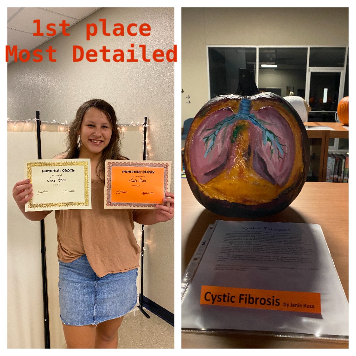 LampasasHealth's tweet photo. Pumpkin-ology Winners for Most Detailed!  Congratulations Janie, Kelsi, and Laylah!
#WhatADistrictLTX @LampasasHealth @BadgerHS_Prin https://t.co/q893mwnna5
