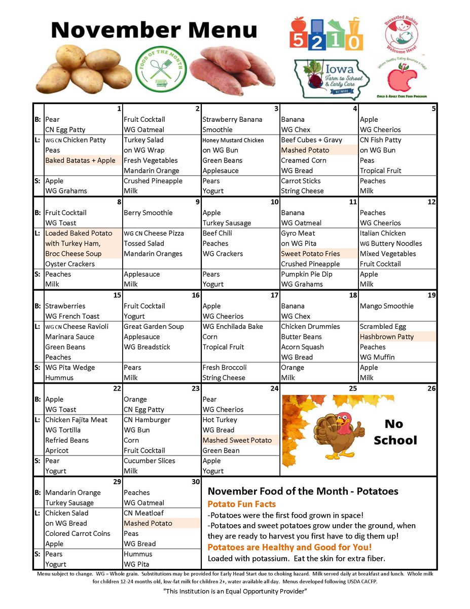 tcheadstart's tweet image. November Menu.