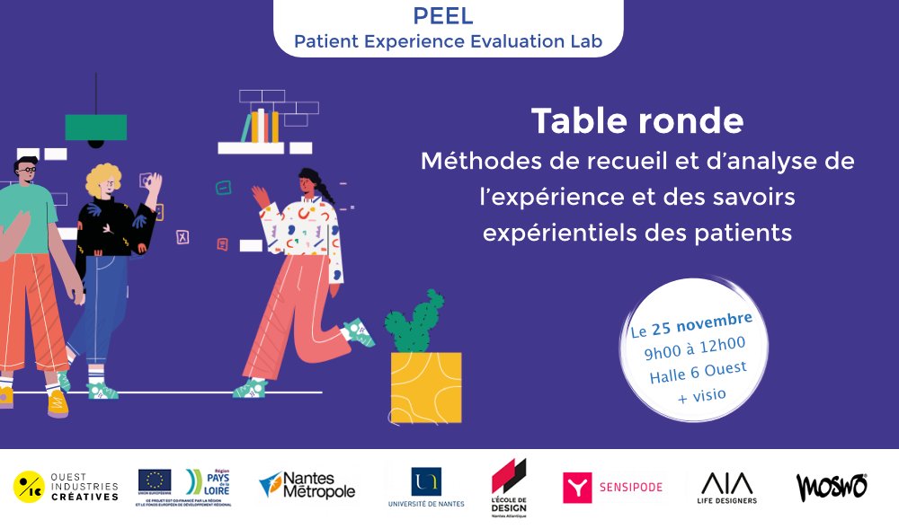 📅 La Plateforme Interdisciplinaire d’Innovation #PEEL (Patient Experience Evaluation Lab), soutenue par <a href="/OuestICC/">Ouest Industries Créatives</a> organise sa 1e table ronde dédiée à l' #experience #patient le 25 nov de 9h à 12h à la <a href="/Halle6Ouest/">Halle 6 Ouest</a> (ouvert à tous).
👉Infos &amp; inscriptions : ouestindustriescreatives.fr/actualites-age…