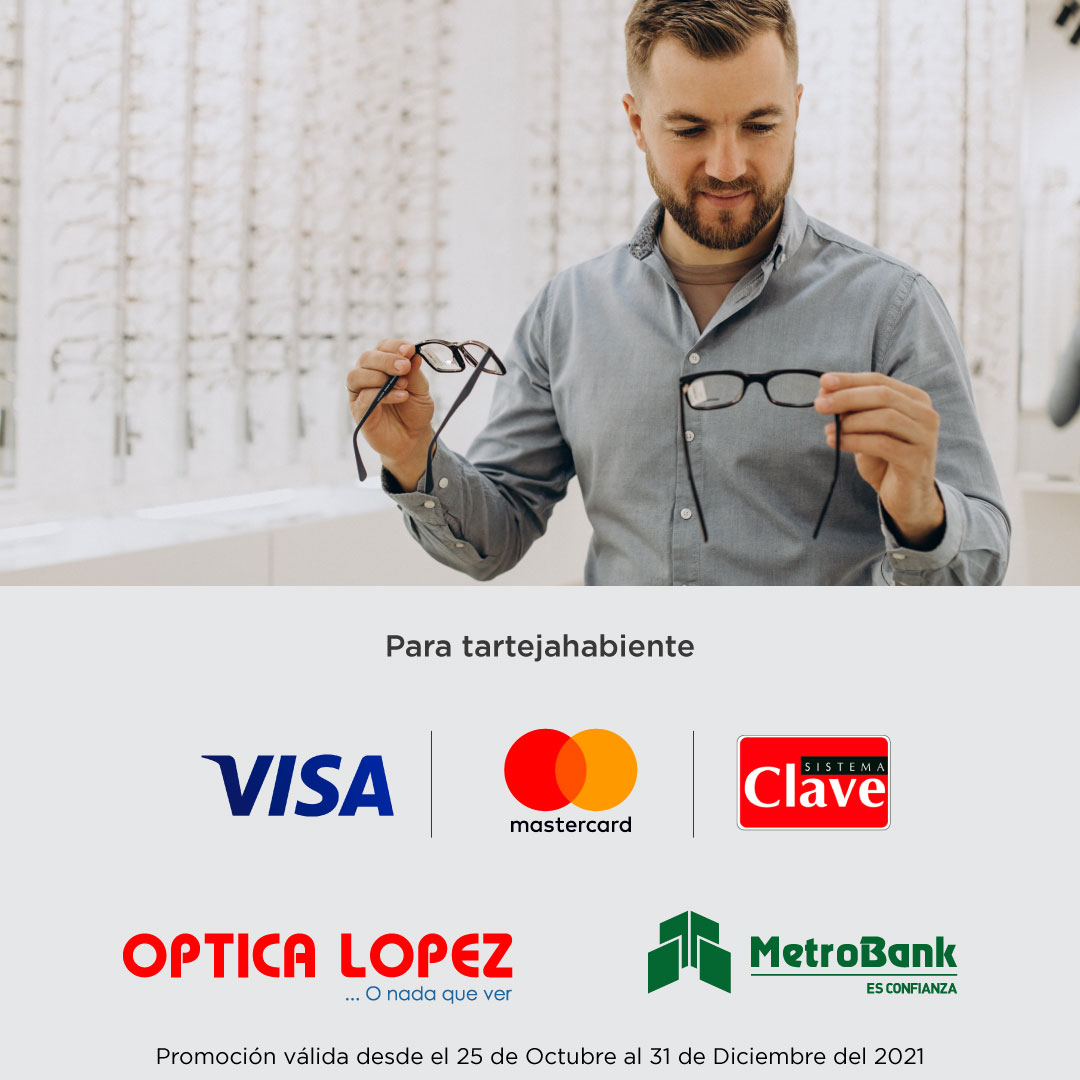 opticalopezpty's tweet photo. ✨A partir del 25 de octubre hasta el 31 de diciembre tendremos un 30% de descuento en tu segundo par de anteojos completos  (aro + lentes recetados) al pagar con tu tarjeta del Metrobank (VISA, MASTER CARD o CLAVE) https://t.co/kbsTP7pjOV