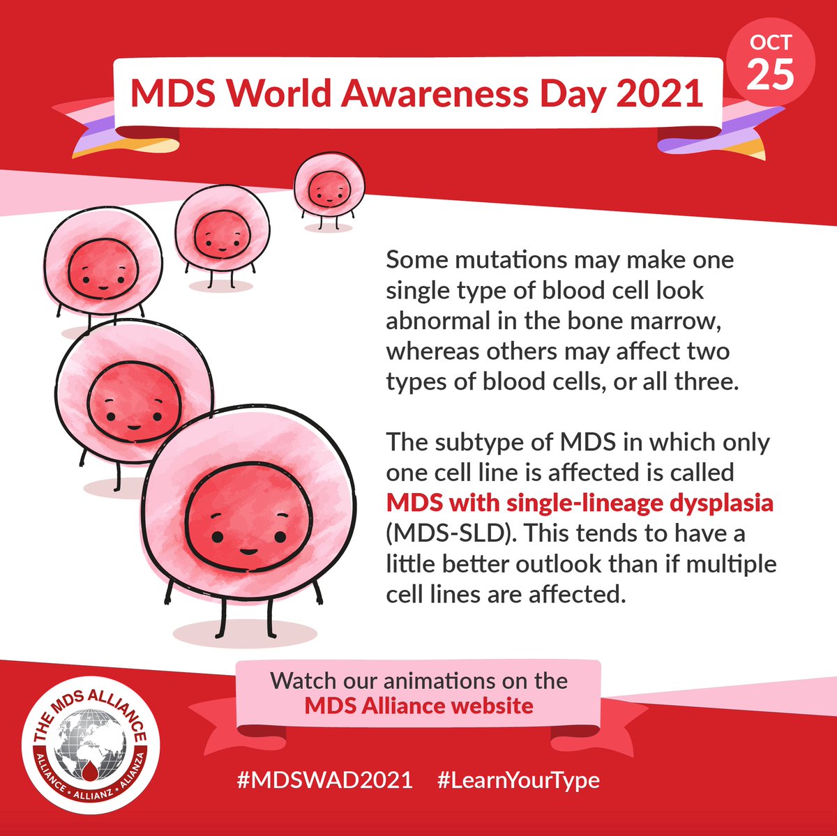 MDSFoundation's tweet photo. #MDSWorldAwarenessDay is here which means so are the brand-new MDS Alliance animations!
Today, we will be sharing all about the different types of MDS and the role of a blood stem cell. 🩸
https://t.co/9d5oNrIMUD
#LearnYourType #MDSWAD21 https://t.co/GEoVOyBfcW