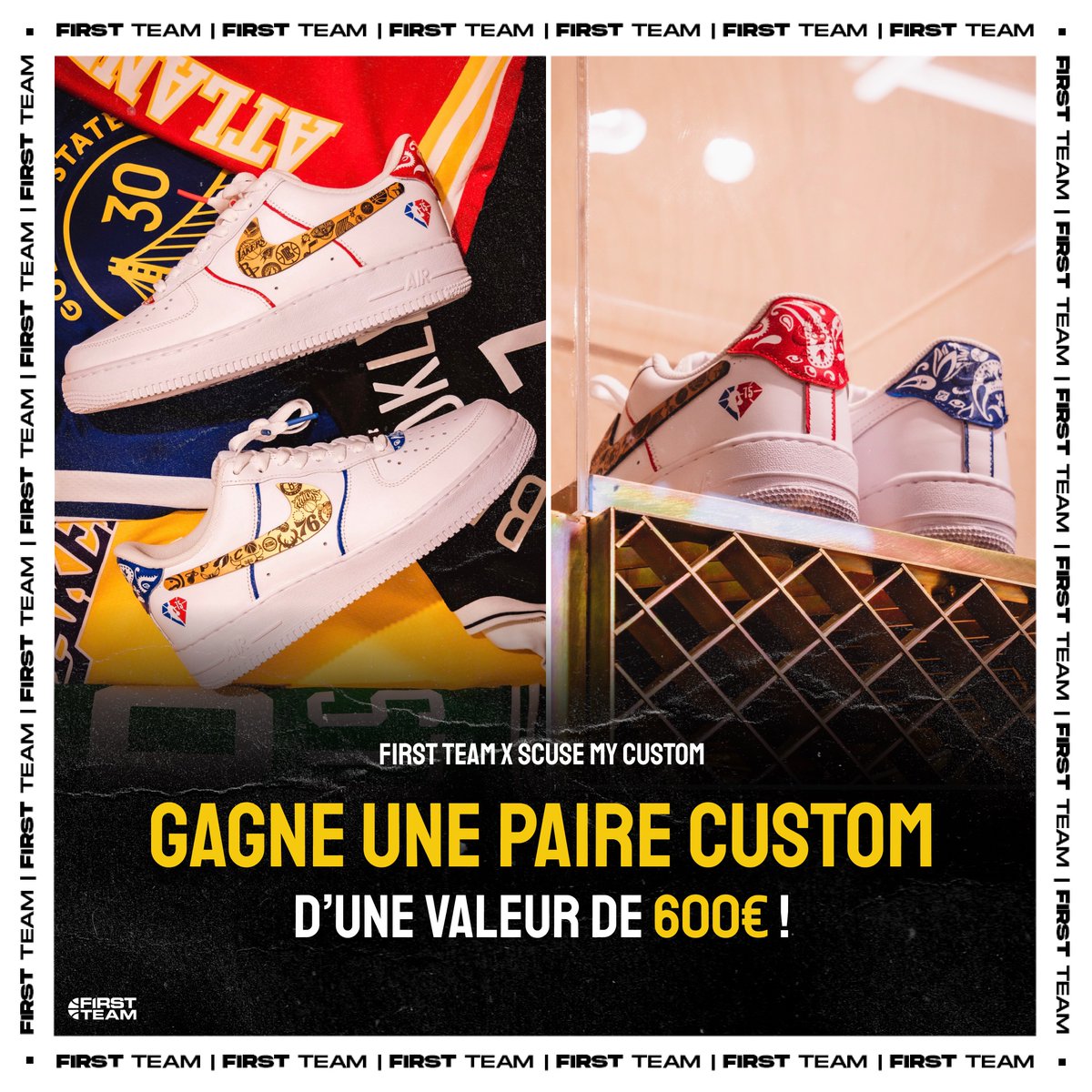 FirstTeam101's tweet photo. 🎁 𝗖𝗢𝗡𝗖𝗢𝗨𝗥𝗦 ! ￼🎁

À l'occasion de la reprise de la #NBA75￼, on vous fait gagner une magnifique paire de AF1 customisée par @StoosGoaad et 100% unique 🔥

Pour participer :
➡️ Follow @firstteam101 et @StoosGoaad 
➡️ RT ce tweet
➡️ Mentionne un(e) pote en commentaire ! https://t.co/f1MagArHfU
